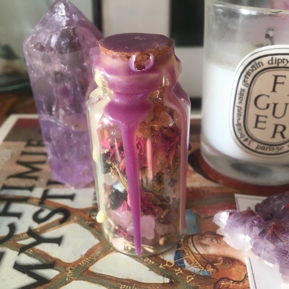 Spell jar/ witch bottle themed for beauty and success- herbs crystals handmade - Picture 2 of 7